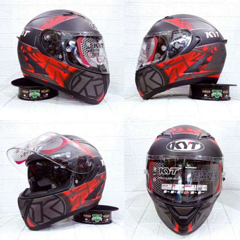 HELM KYT FALCON FR SPIKE GUNMETAL DOFTRED FLUO DOUBLE VISOR TERMURAH