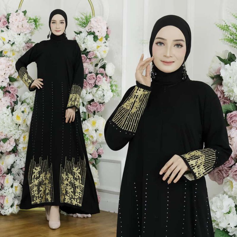 Banat Abaya Exclusive Gamis Arab Saudi Hitam Bordir Turki Umroh Turkey Mumbai Gold Busui