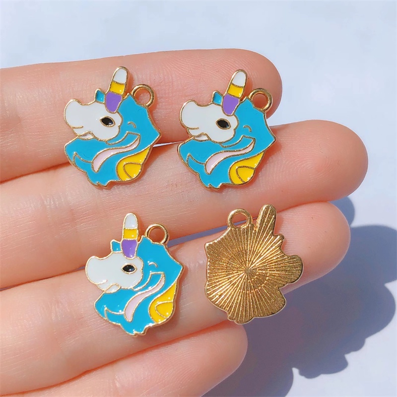 4pcs Liontin Enamel Bentuk Kuda Unicorn Pelangi Untuk Membuat Perhiasan Kalung Gelang