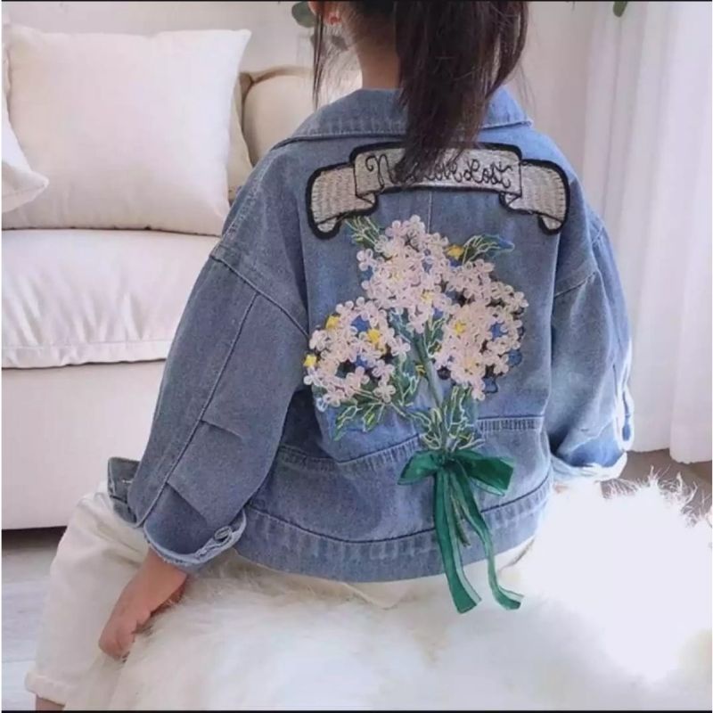 JAKET JEANS ANAK//JAKET ANAK PEREMPUAN KARAKTER BORDIR MEONG USIA 2-7 TAHUN