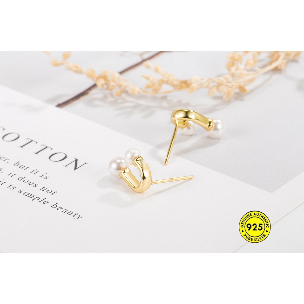Anting Tusuk Bentuk U Hias Mutiara Gaya Retro Simpelelegan Untuk Wanita U1039