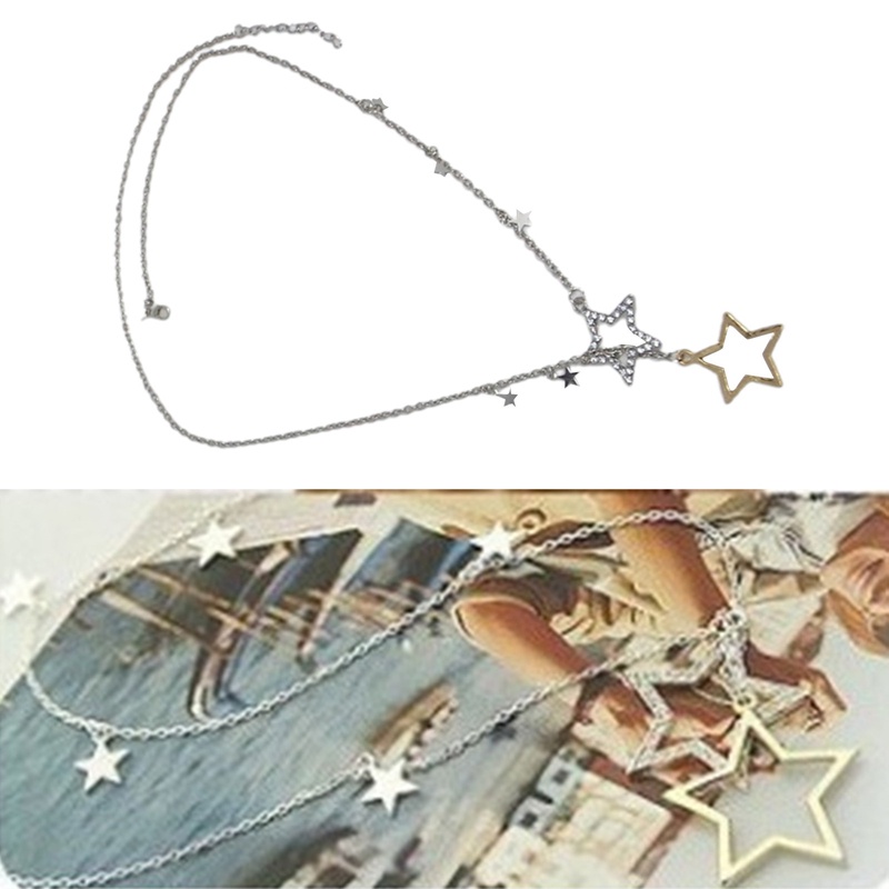 Kalung Multilayer Dengan Liontin Bintang Aksen Berlian Imitasi Untuk Wanita