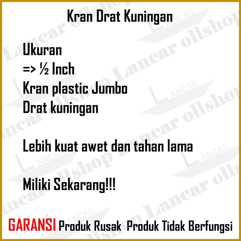 Kran Air PVC Jumbo Drat Kuningan 1/2 / Keran Kran Air Tembok Taman Plastik Murah