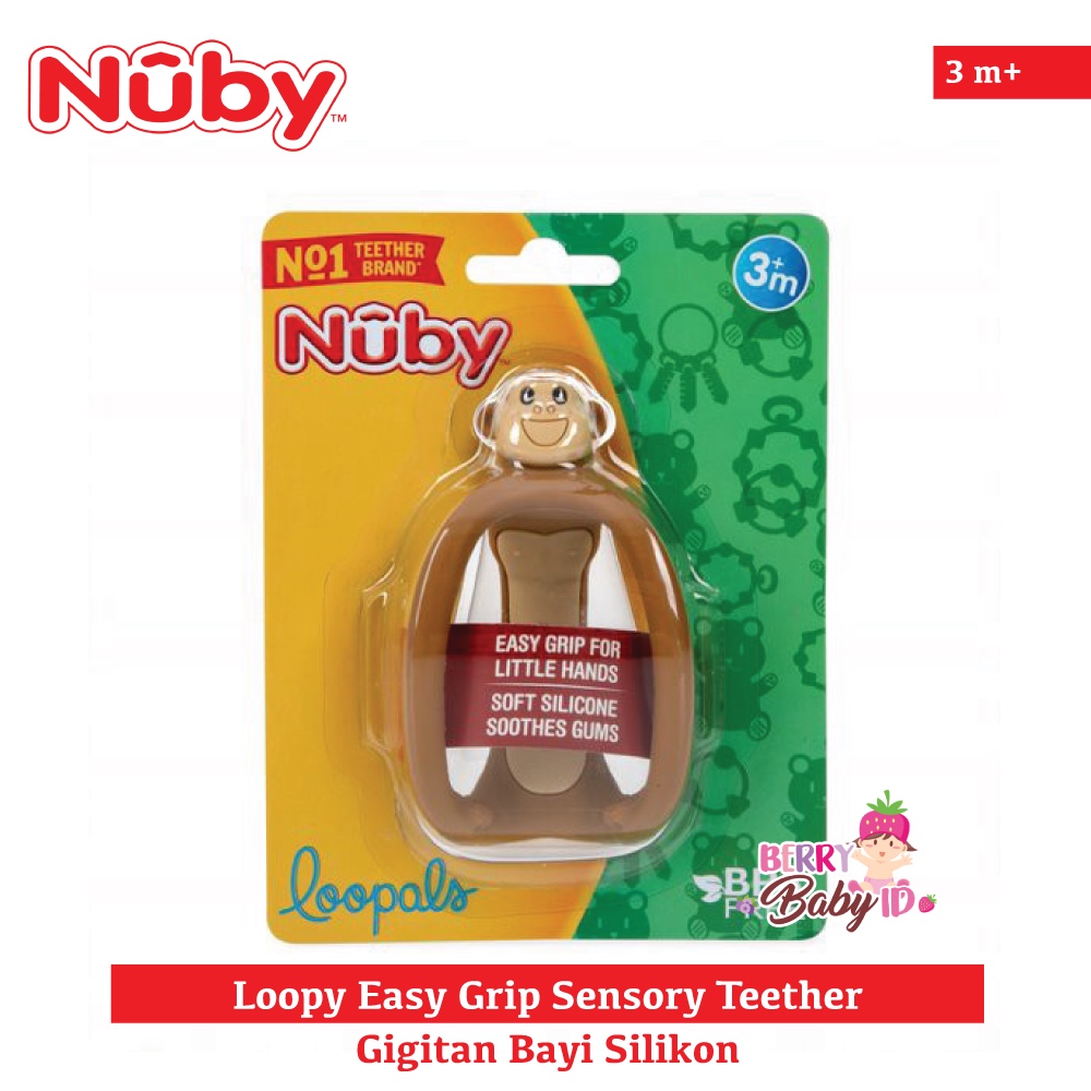 Nuby Loopy Easy Grip Silicone Teether Mainan Gigitan Bayi Sensori 3m+ Berry Mart