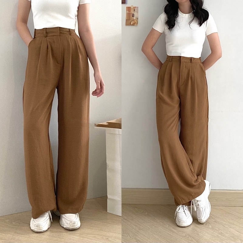 LOOSE PANTS - Celana Kulot Wanita Highwaist Crinkle - Celana Highwaist Kulot - Celana Hightwaist Wanita - Highwaist Pants