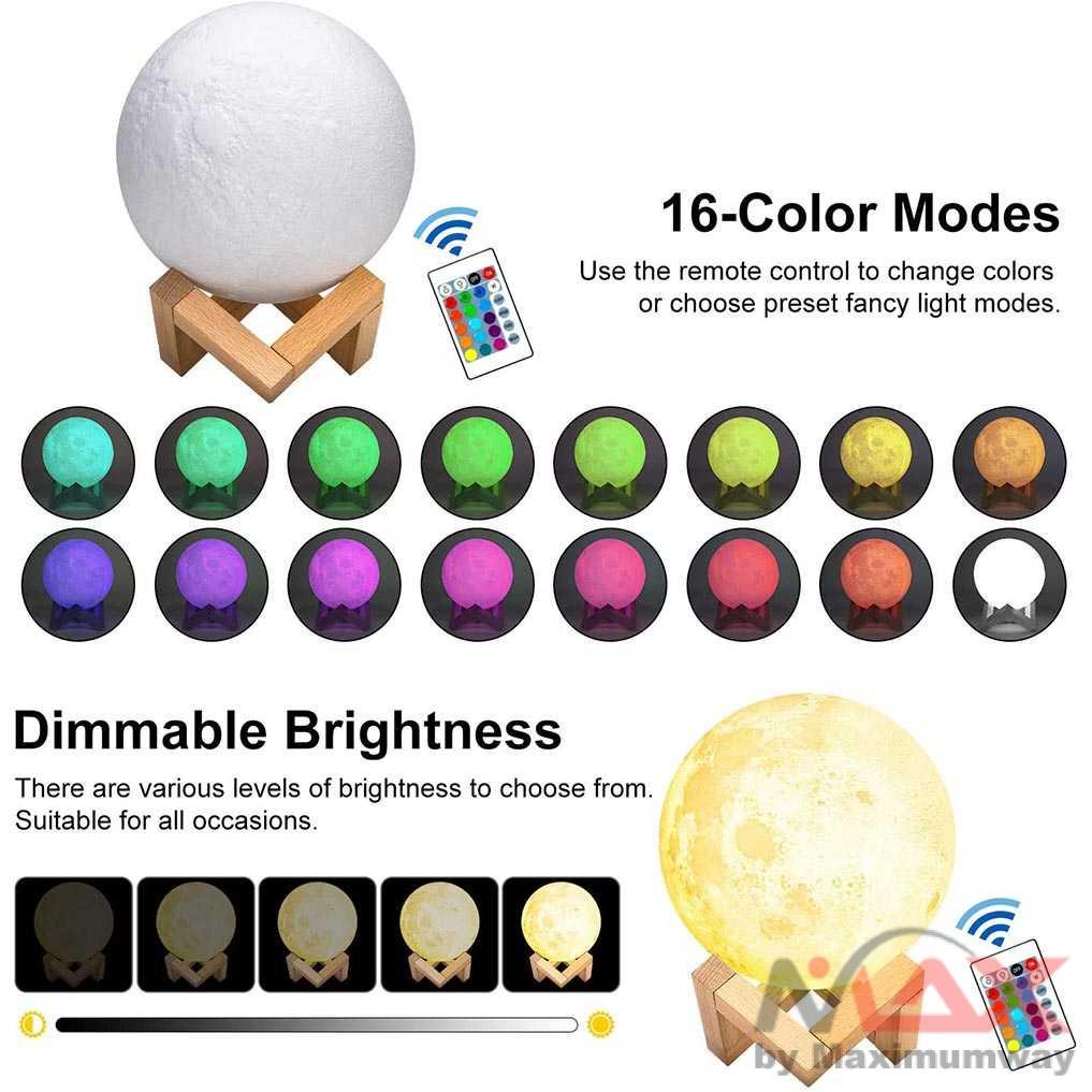 Lampu Pajangan Meja Dekorasi Plus Emergency 8 Jam bisa 16 Warna plus remote Lampu Tidur 3D Printed Moon Night Light Lamp 16 Color LED Moon Lamp Nightlight Fairy Table Bedroom Bedside Cute Birthday Party Decoration Christmas Gifts Kids Night Lights