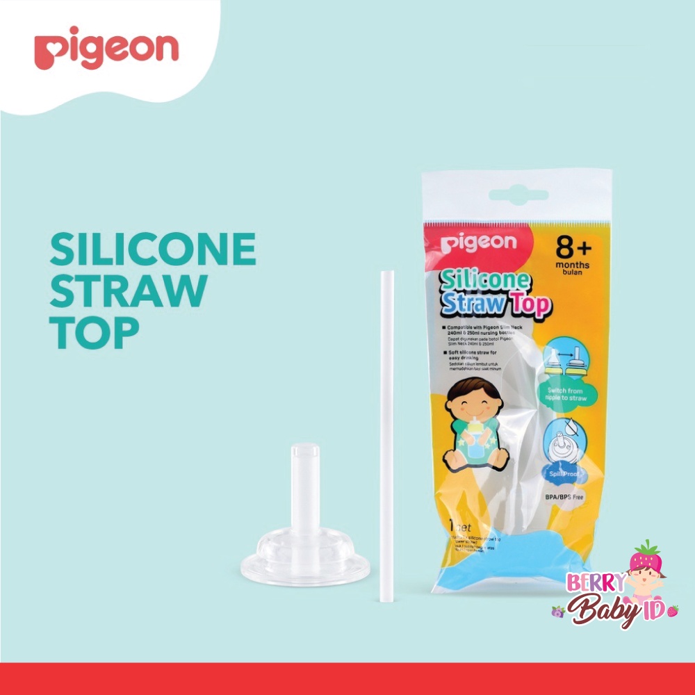 Pigeon Silicone Straw Top Slim Neck Sedotan Botol Susu Bayi 8m+ Berry Mart