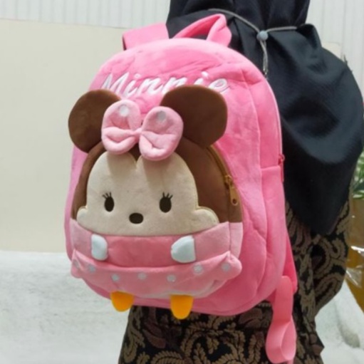 Toysopedia Tas Ransel 2Resleting Ufufy Pooh Mickey Minnie Pooh Gajah Dumbo /Backpack Anak TK SD/Tas Sekolah Karakter