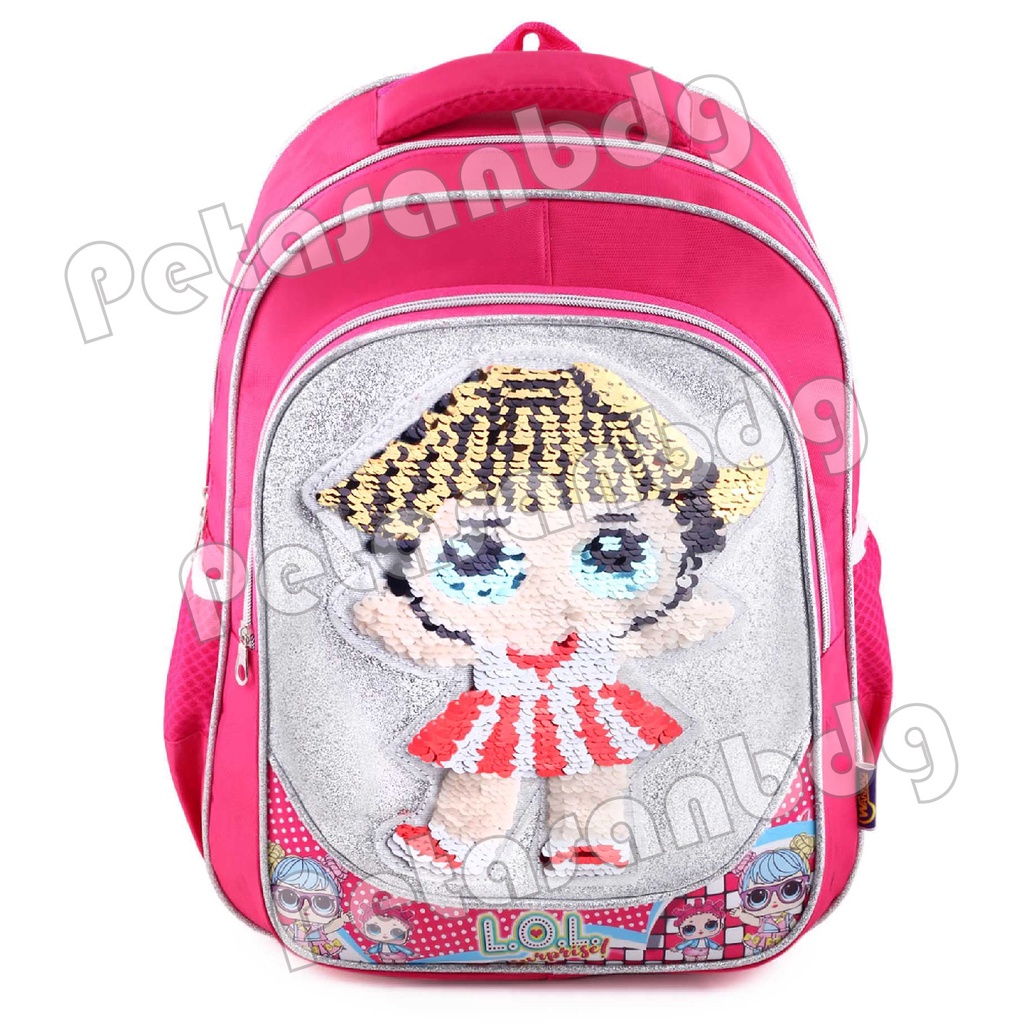 PTS - Tas Usap Ransel Sekolah Anak Perempuan Karakter Lol Surprise GLITTER - Ransel Model Usap / Swipe Glitter + FREE LUNCHBOX UKURAN SD - Ransel Model Usap 15 inch / Tas Usap Ransel Sekolah Anak Sd Sequin / Ransel Punggung Tas Berubah Warna / Gambar