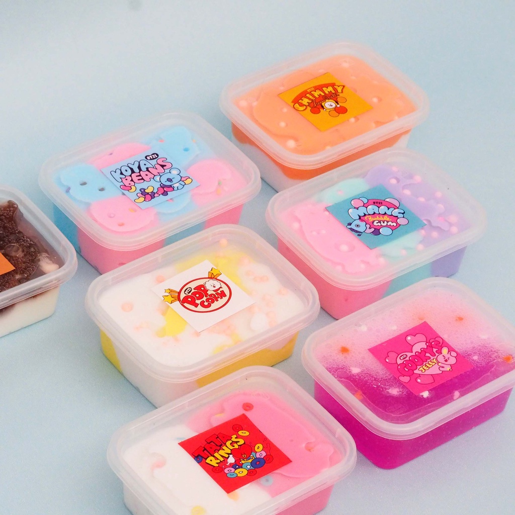 Slime BT Snack Dessert Box Slime Tofu Wangi Toping Springkels Warna Soft Kenyal Slime Fuyu Jelly