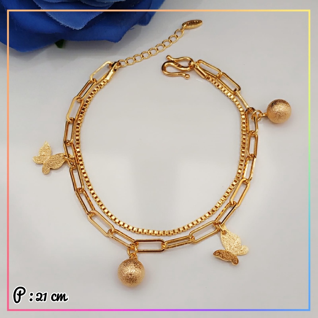 Gelang xuping gelang jurai rantai simple 2 layer kupu anggur perhiasan lapis emas gold GL 178
