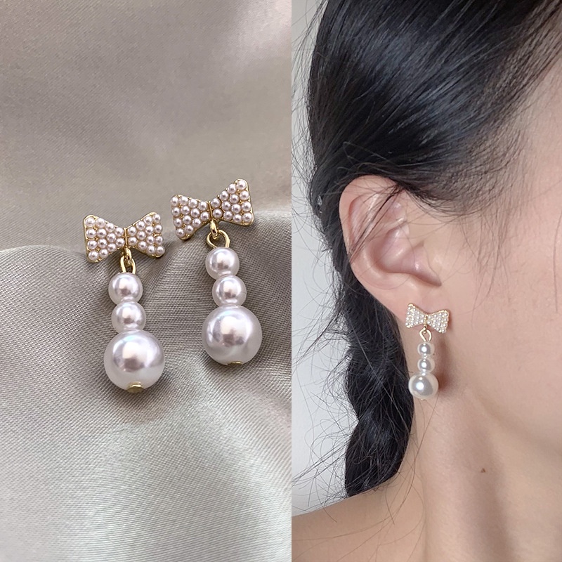 Anting Manik-Manik Mutiara Bentuk Pita Model Simple