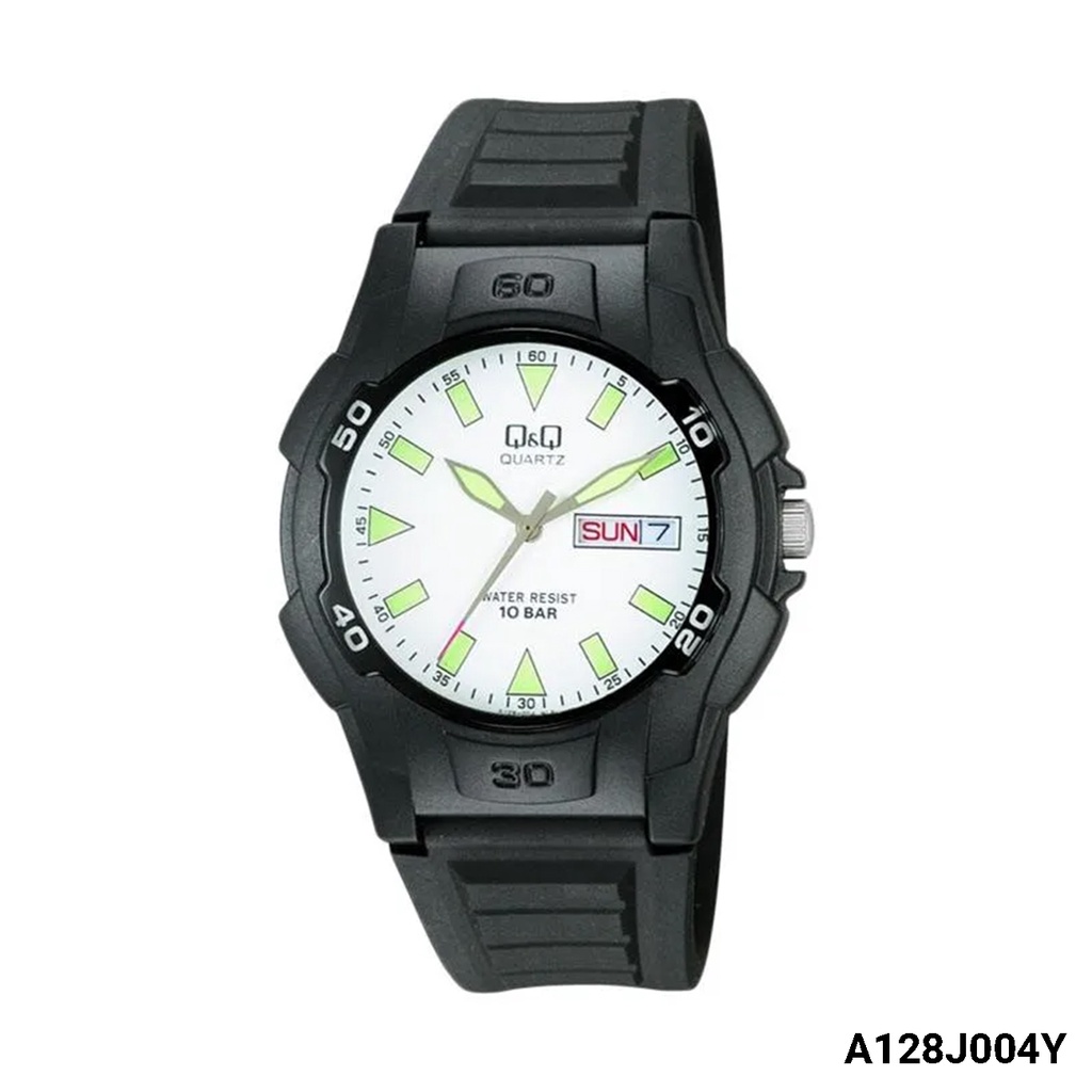 SALE Jam Tangan Pria Sporty Casual Rubber Tanggal Hari Analog Original Q&amp;Q QNQ QQ A128 A128J Series