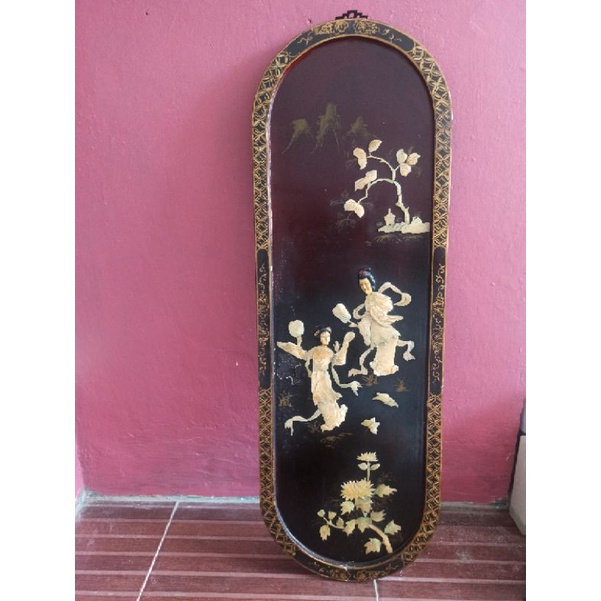 Pajangan Kerang Antik Jepang Shibayama black lacquer kondisi ada chip