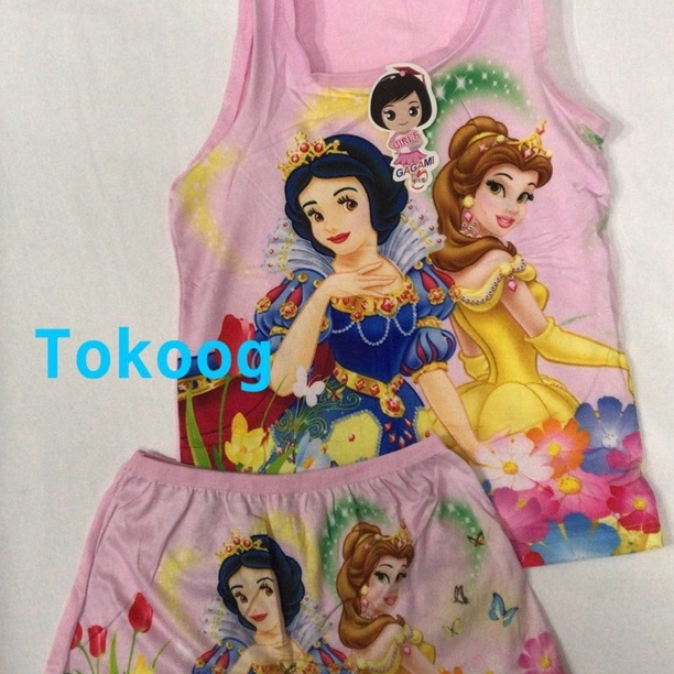 SETELAN SINGLET ANAK LUCU DALAMAN ANAK CEWE PEREMPUAN SINGLET BOXER KARAKTER PRINCESS PUTRI