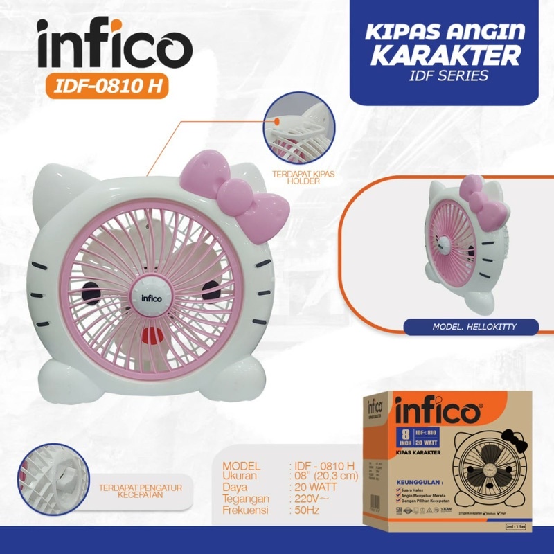 infico - kipas karakter - kipas duduk - kipas meja  8in - biru