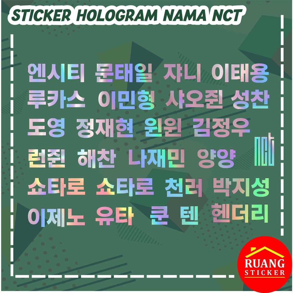 LANGSUNG JADI STIKER HOLOGRAM NCT NAMA MEMBER HURUF HANGEUL LIGHTSTICK DECAL STICKER