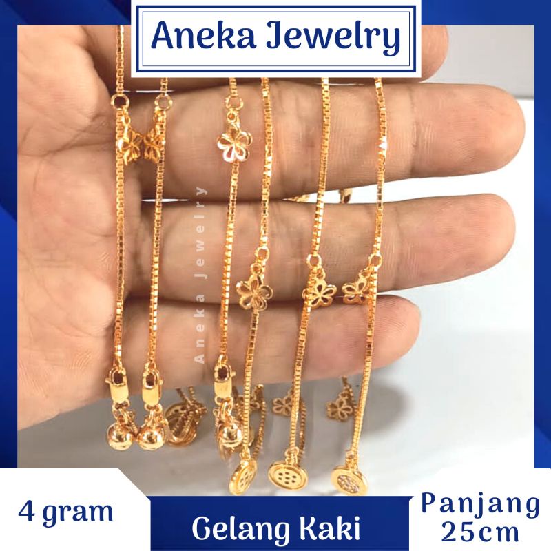 Gelang Kaki Gantung Bunga, Perak 925, Sepuh Emas Rosegold