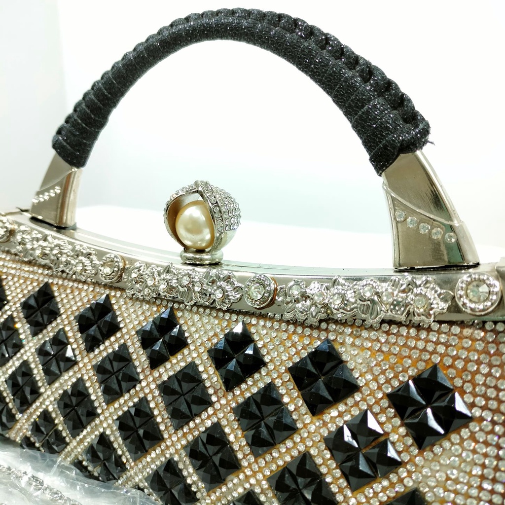 Tas Pesta Farnell Wanita Diamond Clutch Kondangan Glitter Permata Rhinestones Bisa Selempang 2611