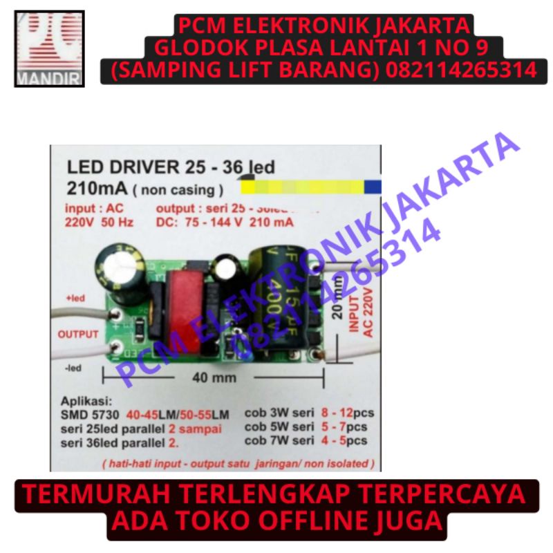 driver led 220v 220volt 220 volt 25-36led 25led-36 led x 1w 1watt 1 watt 210ma 210 ma non casing ty018 ty 018