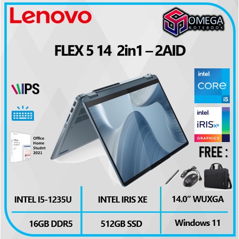 LENOVO FLEX 5 14 2in1 Touch I5 1235U 16GB 512SSD IRISXE W11+OHS 14.0&quot; WUXGA IPS + PEN - 2AID