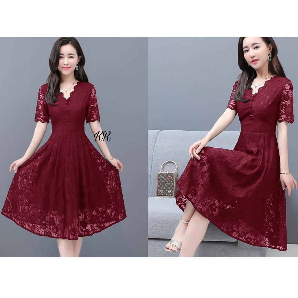 [KODE PRODUK YBKIE4452] Dress Manuela Brukat dress brukat warna putih hitam maron navy/dress natal g