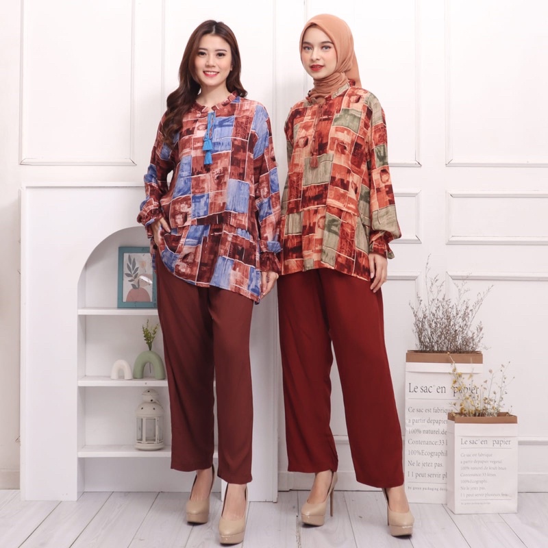 ONE SET RAYON SETCEL MOTIF WAFA STELAN JUMBO XXL BIGSIZE KANCING BUMIL RAYON DIAMOND ADEM HALUS