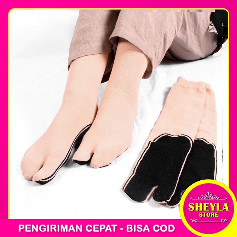 Kaos Kaki Jempol Muslimah Krem Coklat Telapak Hitam / Kaos Kaki Panjang Wanita Murah / TV-126