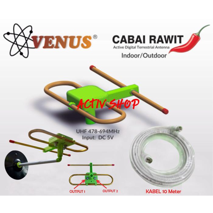 SET TOP BOX DVBT2 Paket Receiver TV VENUS Cabai Rawit + Antena Digital