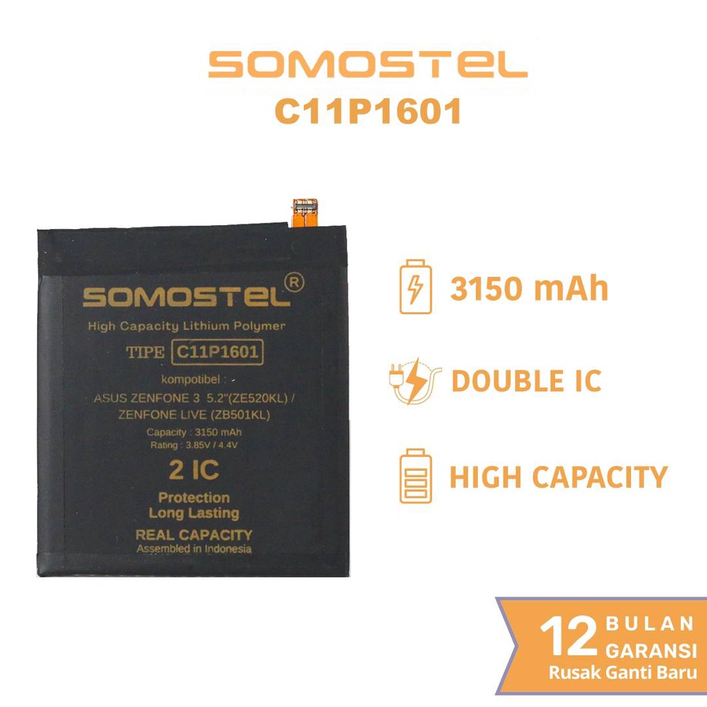 Somostel - C11P1601 Zenfone 3 5.2 ZE520KL / Zenfone Live ZB501KL Batre Batrai Baterai