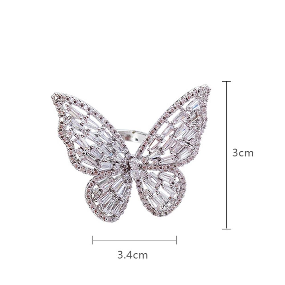 Needway Cincin Elegan Mengkilap Pernikahan Hadiah Pesta Untuk Wanita Kupu-Kupu Cubic Zirconia Fashion Perhiasan Yang Dapat Disesuaikan