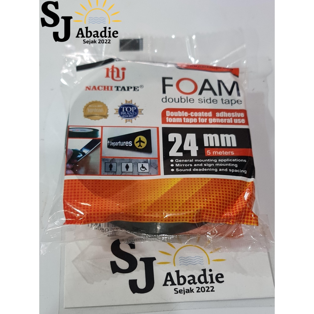 (1 PC) NACHI Isolasi Lakban Selotip Double Tape Hitam 1 Inch 24mm x 5 Meter | SJ ABADIE |
