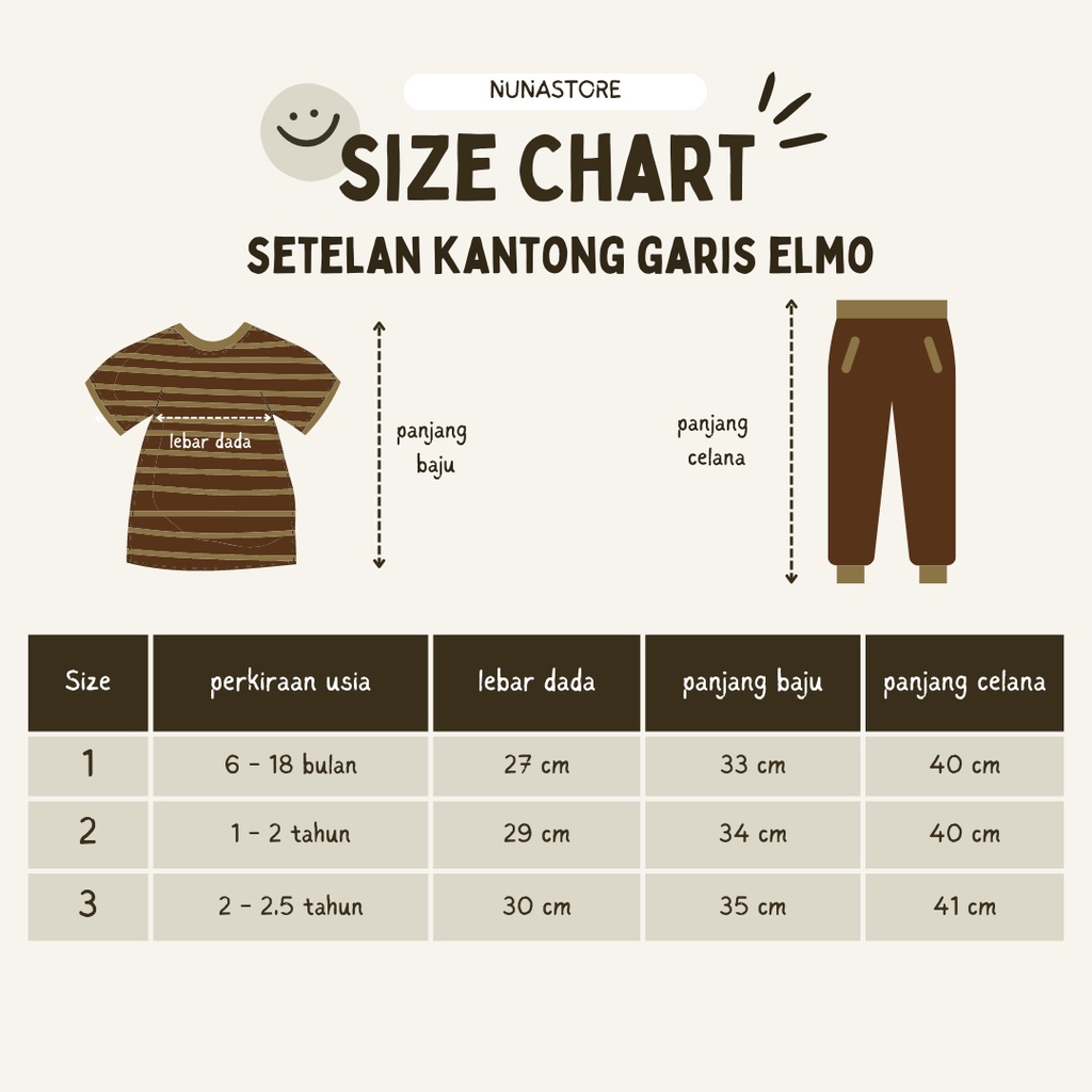 Nuna Store baju anak laki laki SaintQueen Motif Kantong Garis Elmo / Setelan Baju Bayi 0 - 2,5 tahun / Baju Anak Laki-Laki