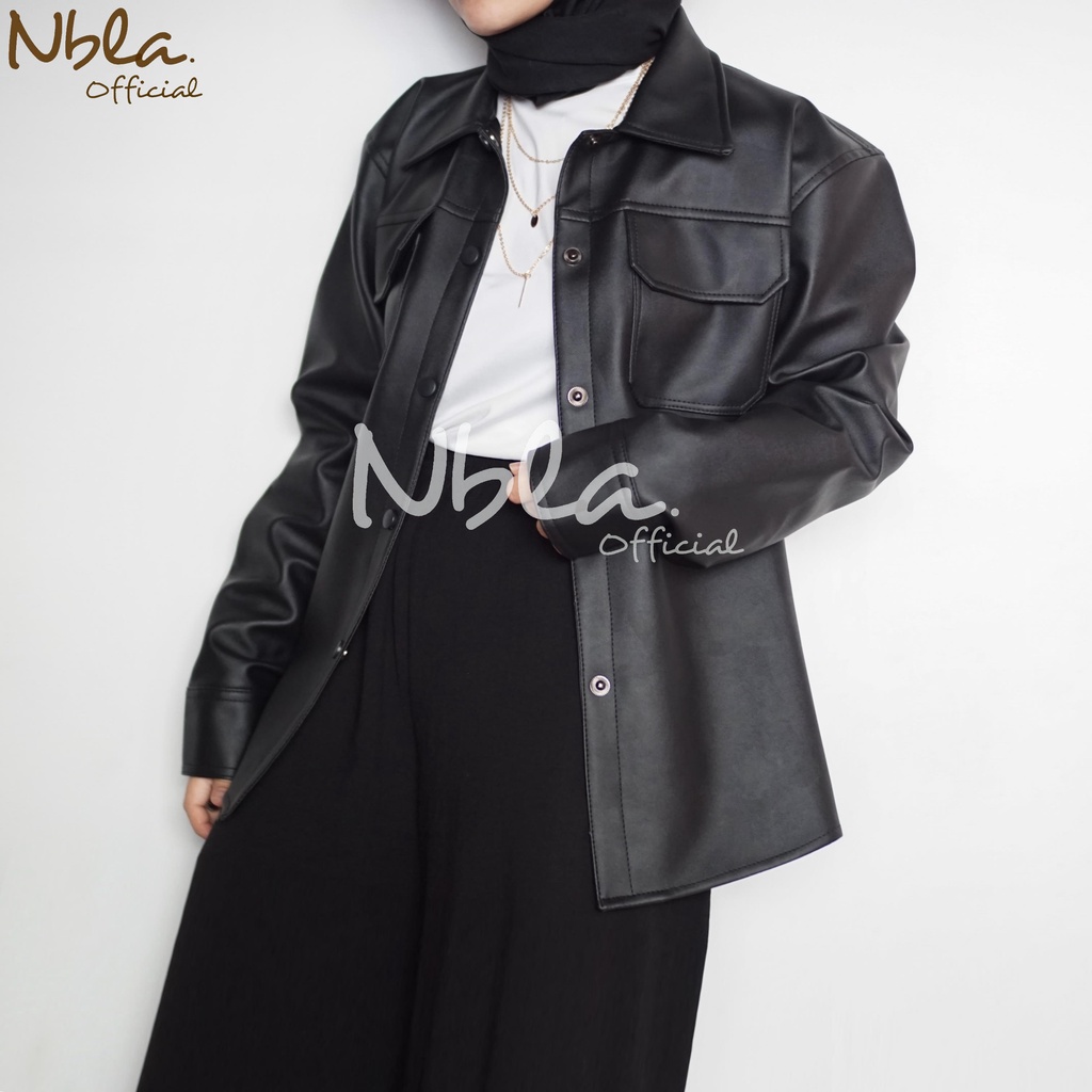 Jaket Kemeja Wanita Casual - Jaket Kulit Wanita Sintetis - Kemeja Kulit Hitam Wanita - Jaket Casual 