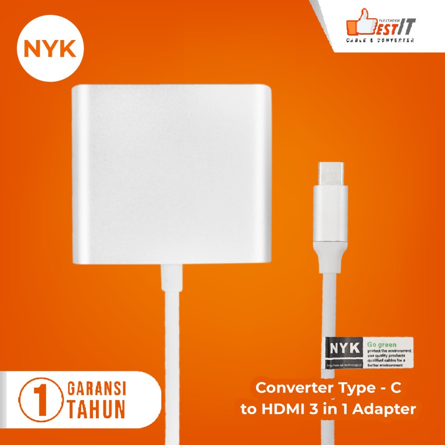 Kabel Converter 3 in 1 USB Type C To HDMI 4K Multiport Adapter Cable