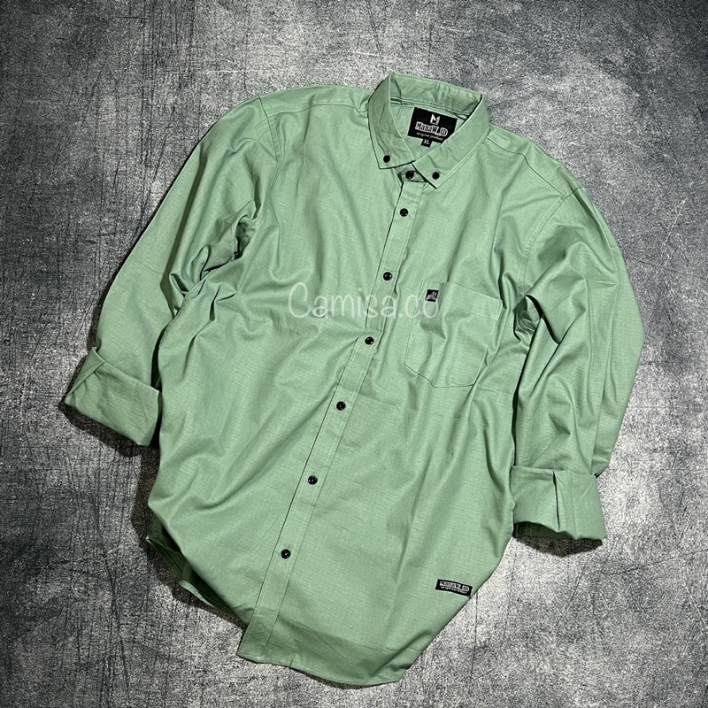 KEMEJA PRIA SAGE GREEN POLOS COTTON CIGARET LENGAN PANJANG PREMIUM HEM PRIA PANJANG POLOS SAGE GREEN
