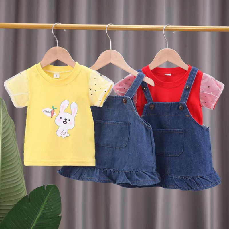 Set Overall Rok Jeans Import Anak 2 dan 3 Tahun
