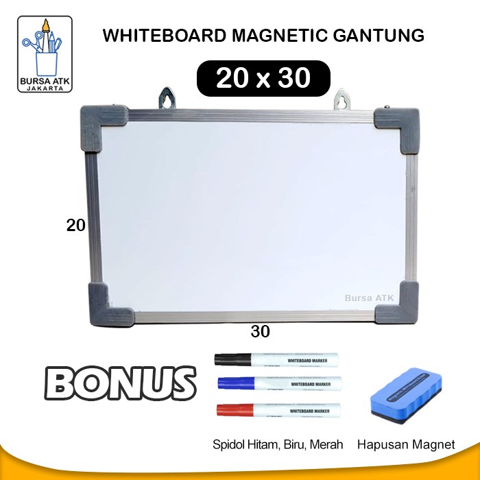 

Papan Tulis Magnetic Whiteboard Gantung 20 x 30 Spidol H,M,B Hapusan