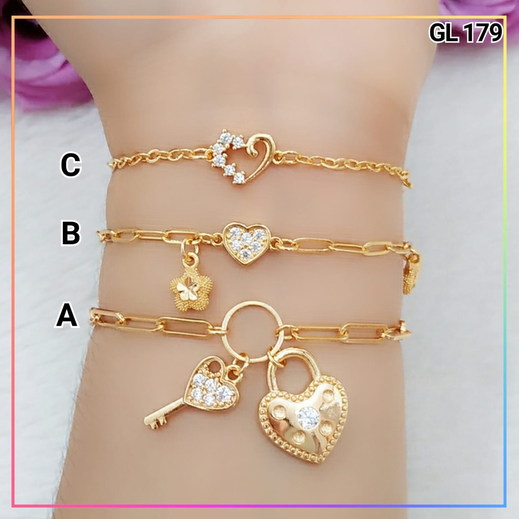 Gelang xuping gelang jurai rantai terlaris love gembok permata cantik perhiasan lapis emas gold GL 179