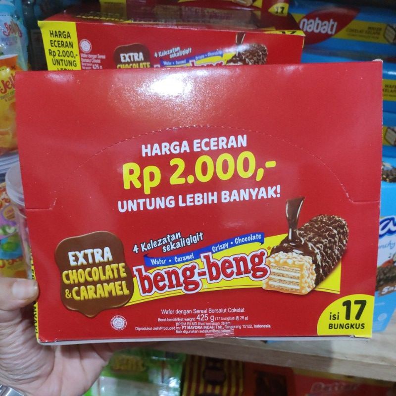 

Beng beng extra chocolate 1box isi 17 bks 425gram