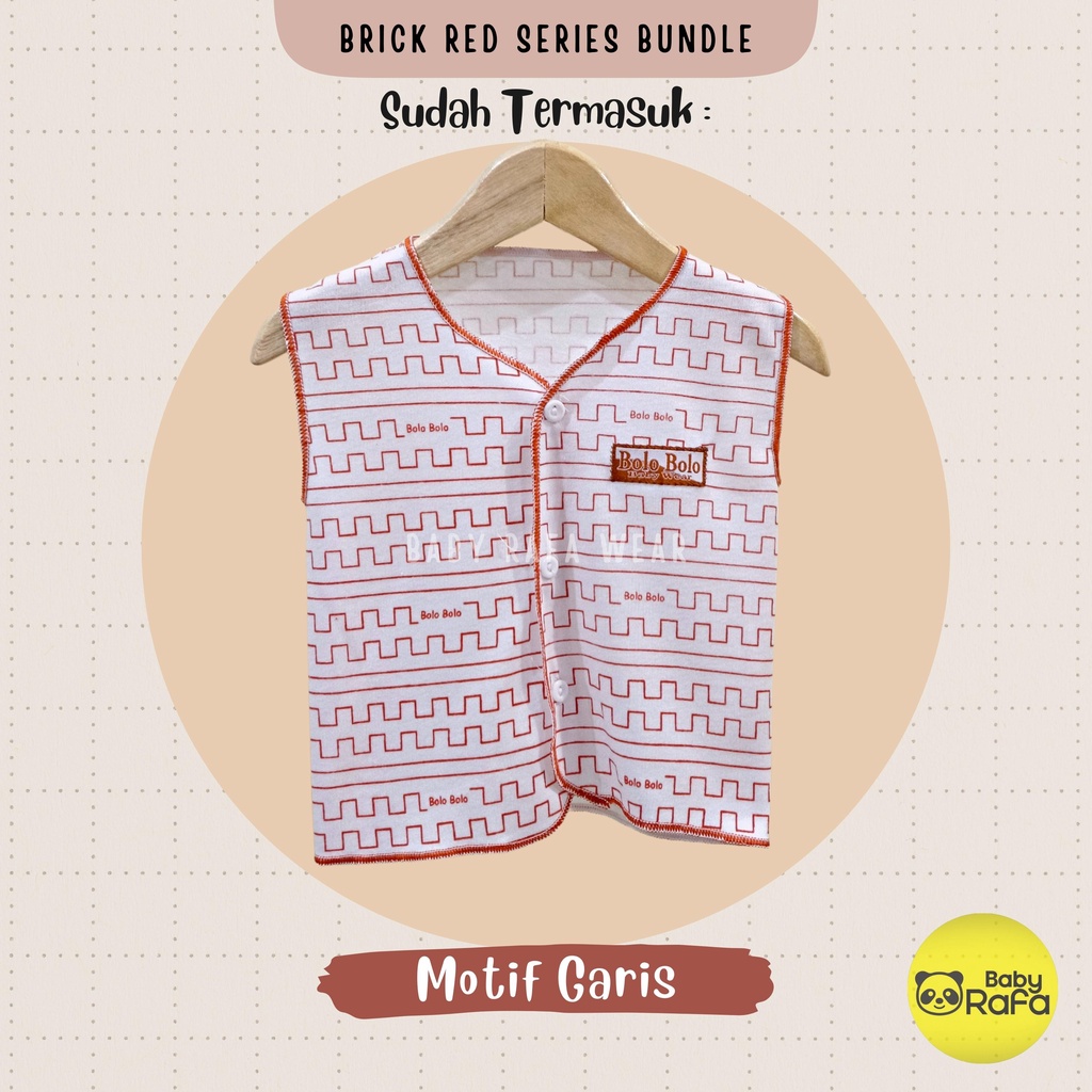 Serian Merah Bata - 3 pcs Baju Bayi Kutung Bayi Baru Lahir 0 sd 3 Bulan Brick Red Series merk SNI Bolo - Bolo