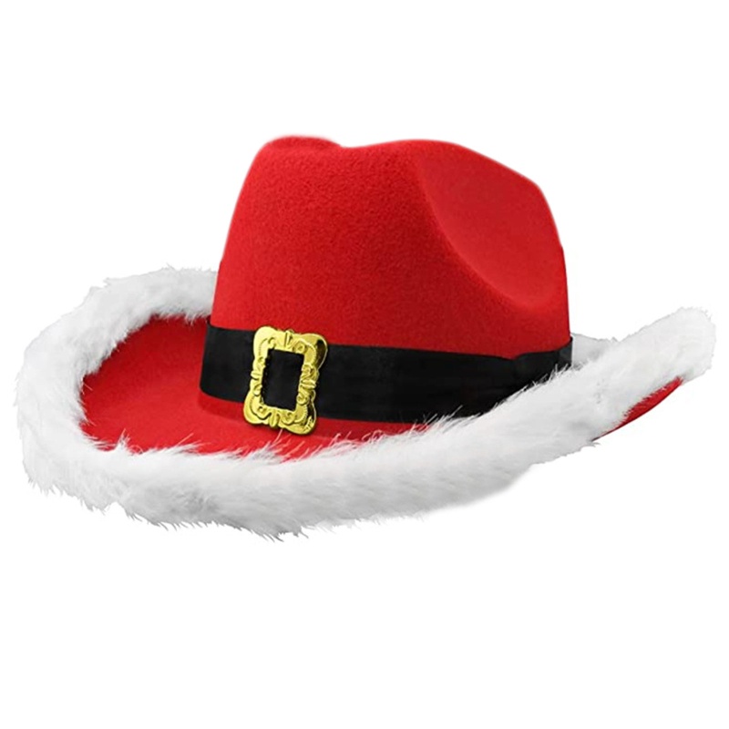 Topi Cowboy Model Tepi Lebar Warna Merah Gaya Barat Untuk Natal