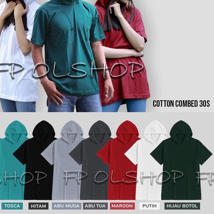 SOFT KAOS POLOS HOODIE LENGAN PENDEK HITAM BAJU KUPLUK PRIA WANITA BANYAK WARNA M L XL