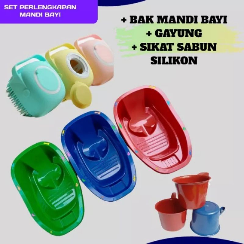 Set Bak Mandi Bayi + Gayung + Sikat Silikon