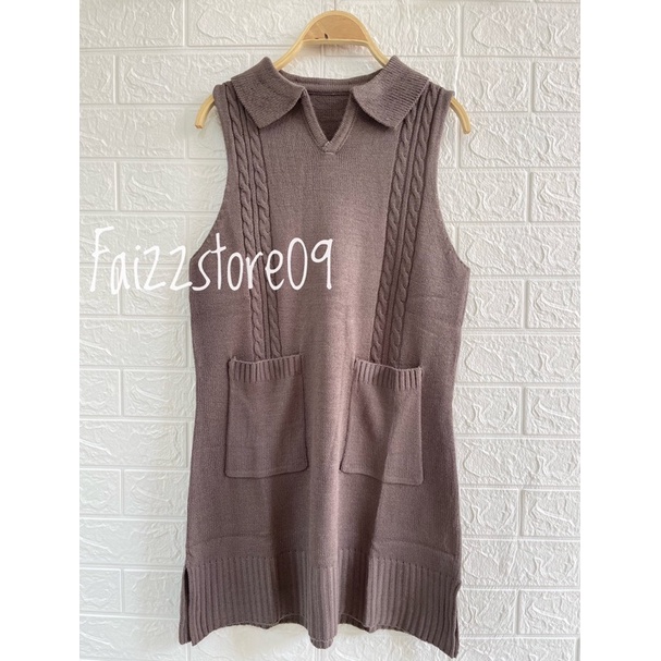 LONG VEST RAJUT KERAH MOTIF CABLE BEST SELLER/ VEST PANJANG WANITA MODEL DRESS