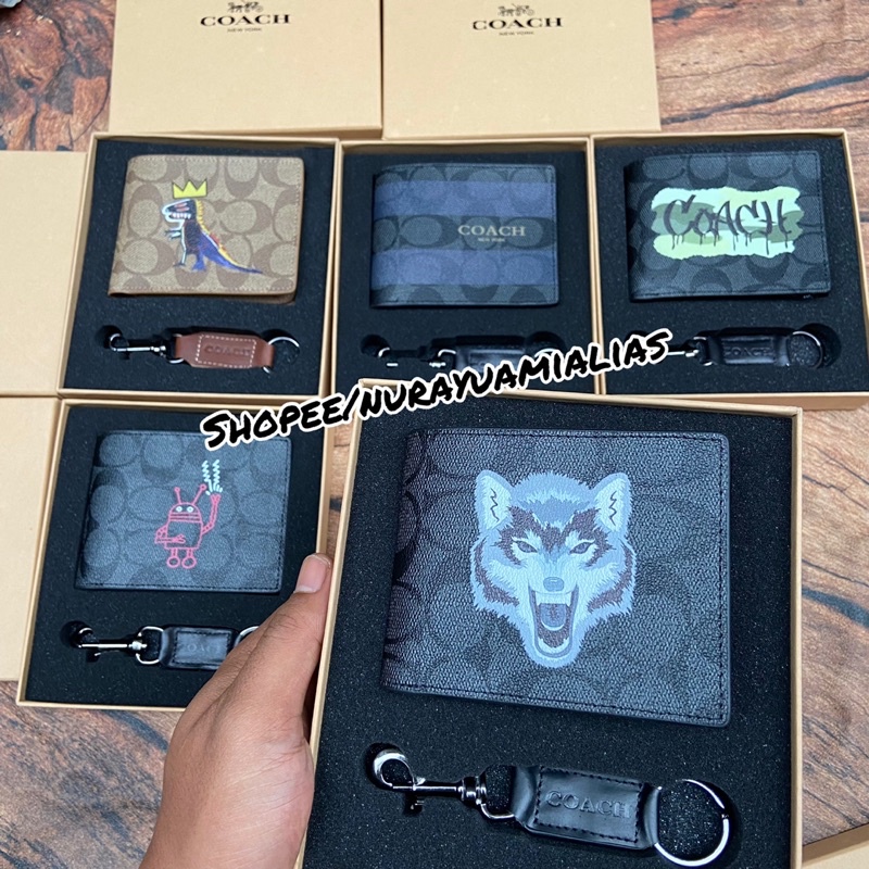 Dompet Coach pria Wallet Signature with keychain Dompet lipat pria Branded Dompet pria import