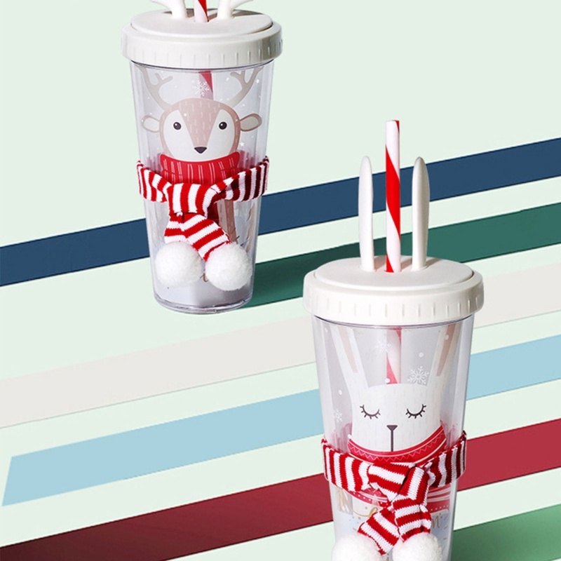 Cangkir Kopi Bentuk Kelinci Rusa Bahan Plastik Dengan Tutup Dapat Digunakan Kembali Untuk Travel