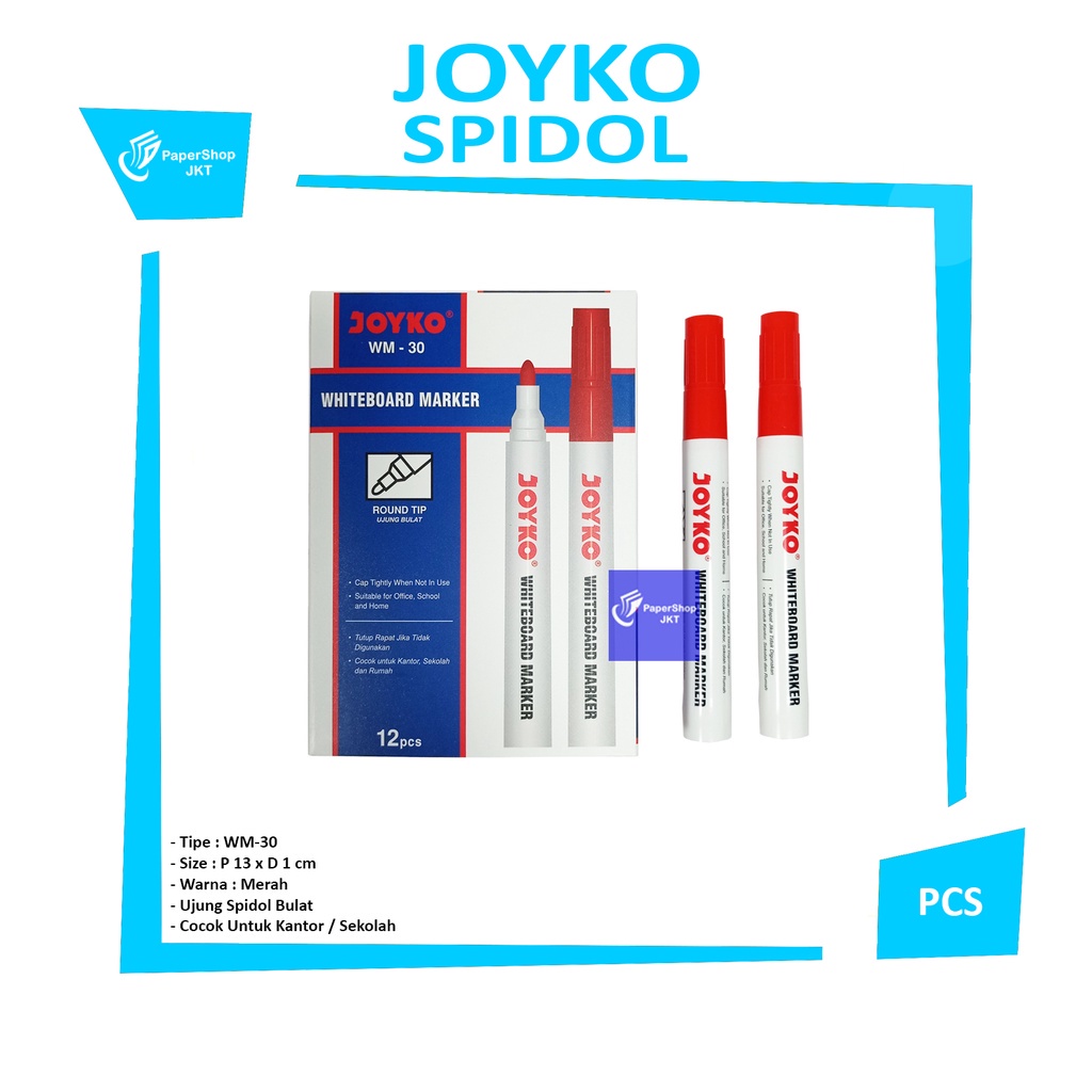 

JOYKO - Whiteboard Marker - Spidol Papan Tulis Putih WM-30 Merah - Pcs