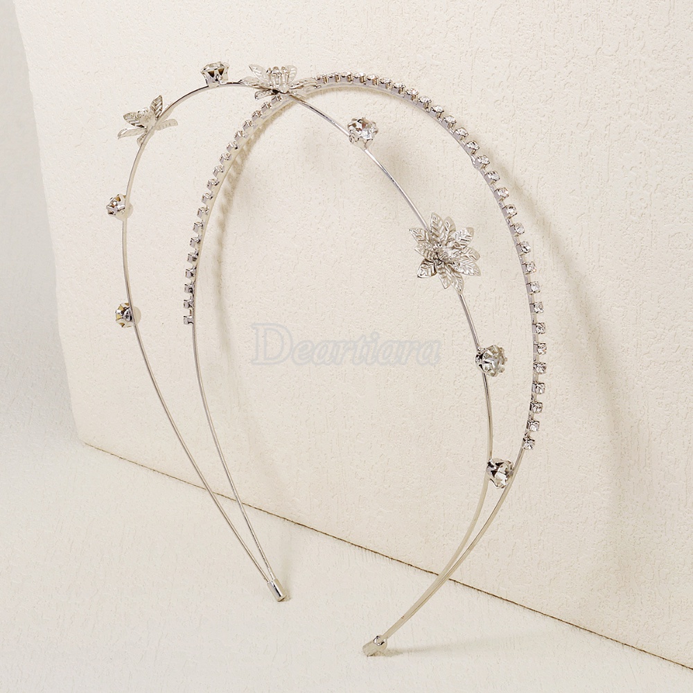 Bando Rambut Bahan Metal Desain Bunga Hias Berlian Imitasi Untuk Pengantin Wanita