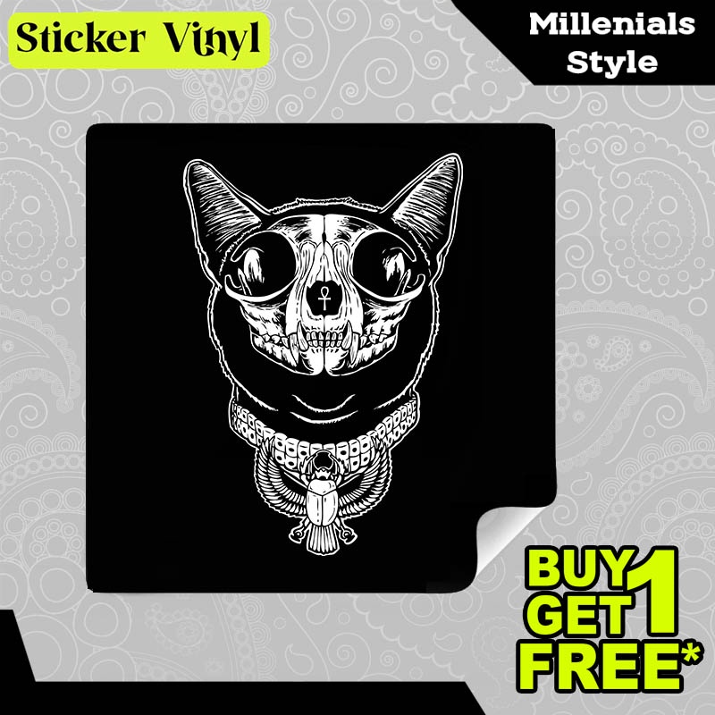

Stiker Sticker Cat Skull Gambar Unik Desain Keren dan Kekinian Aesthetic Bahan Vinyl Satuan Anti Air